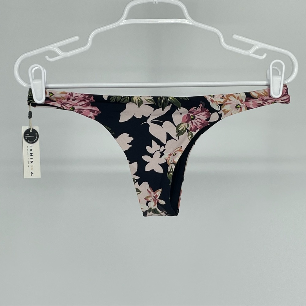 VITAMIN A NWT CAPRI CAP SLEEVE BIKINI TOP AND ROSIE CHEEKY SWIMSUIT BLACK PINK L - Picture 10 of 16